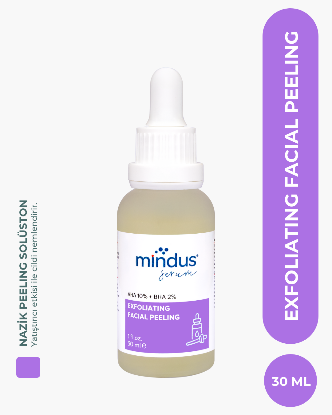 mindus Aha & Bha Canlandırıcı & Cilt Tonu Eşitleyici Peeling Cilt Serumu 30 ml (Aha 10% + Bha 2%)