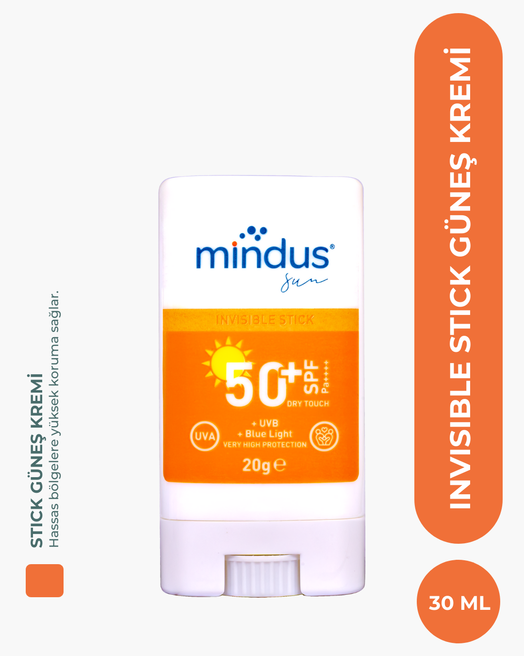 mindus Yüksek Korumalı Yeni Nesil Filtreli Suya Dayanıklı Sun Stick Güneş Kremi 50+ SPF 20 g