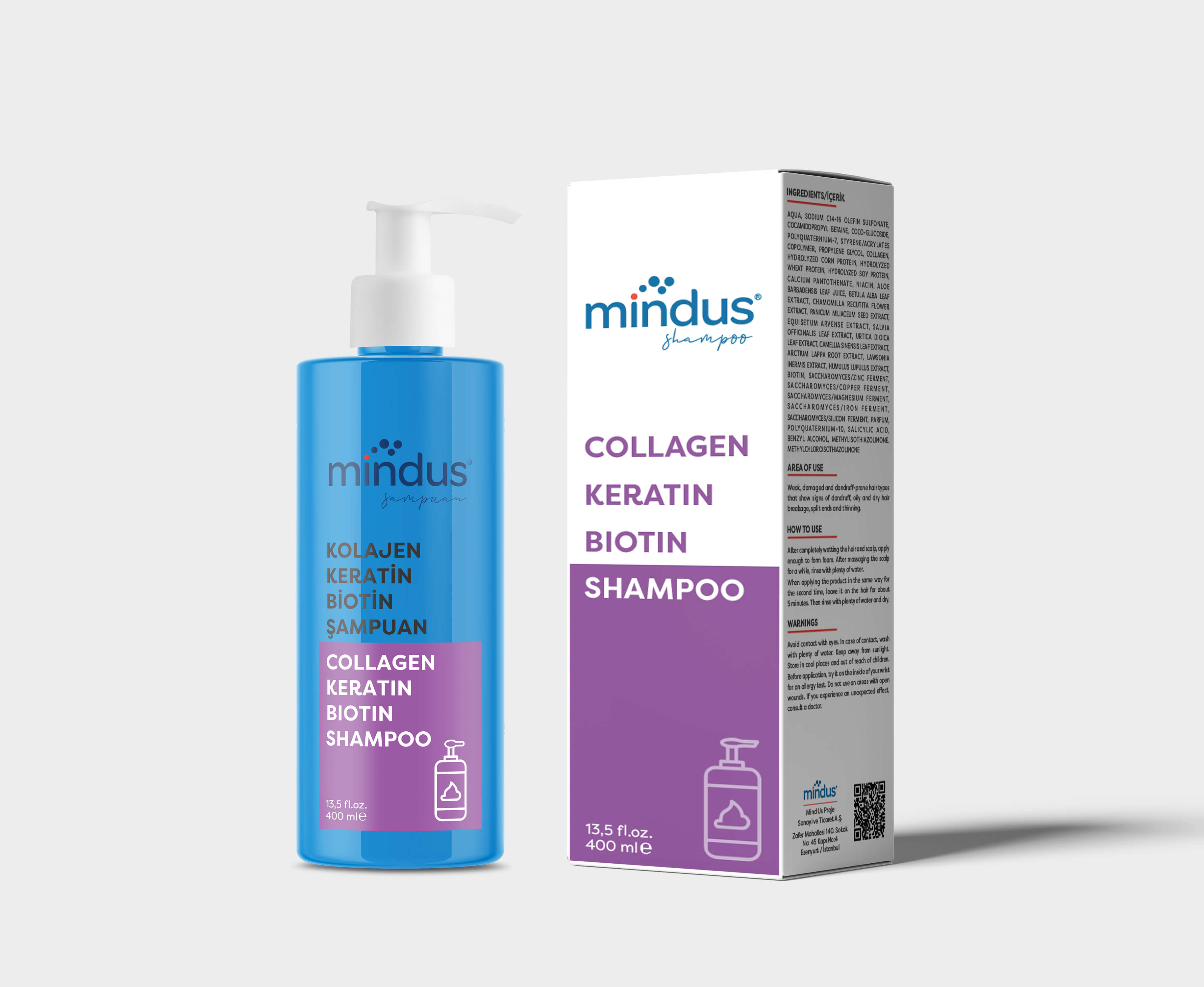 mindus Collagen & Keratin & Biotin Ekstra Hacim Şampuanı 400ml – Tüm Saçlar