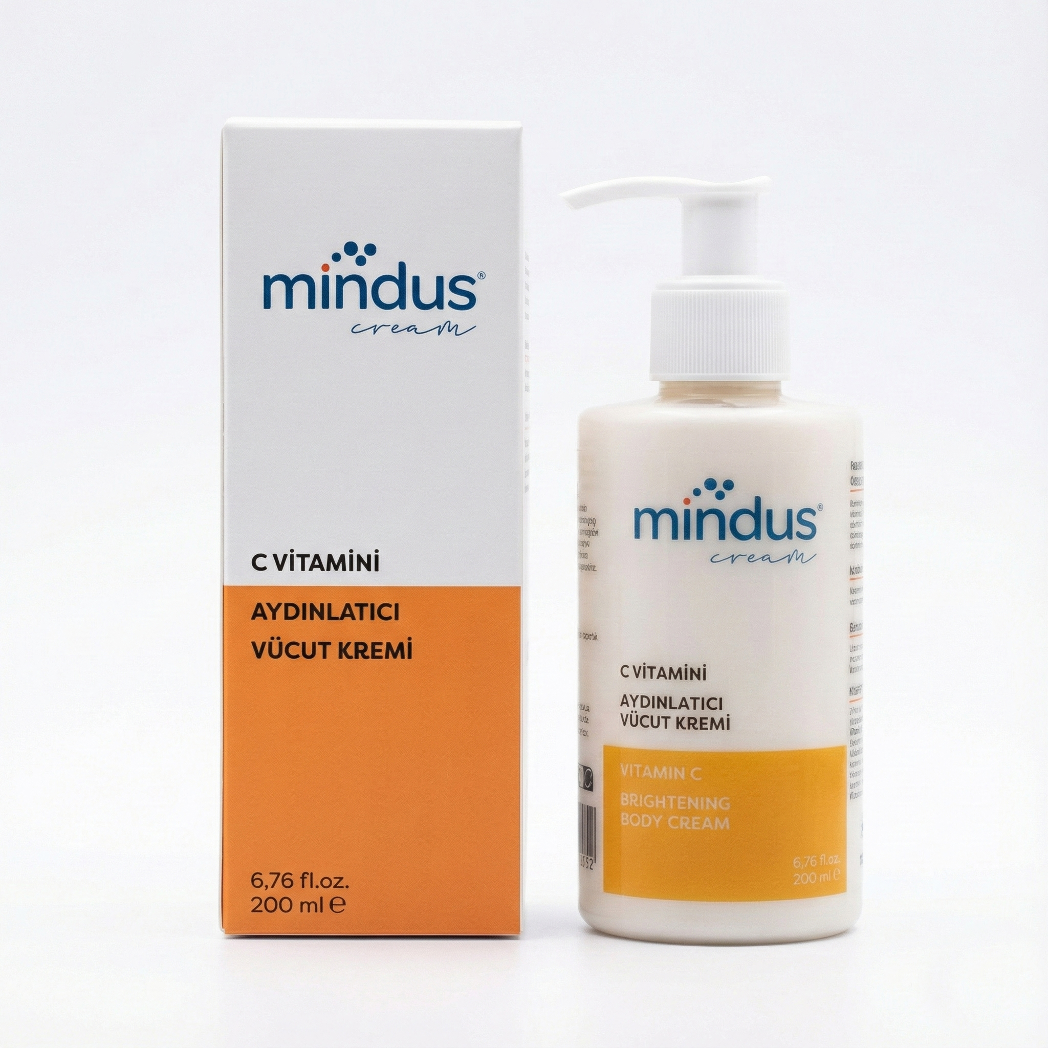 Mindus Cilt Aydınlatıcı, Ton Eşitleyici, Nemlendirici C Vitamini Vücut Kremi 200 ml